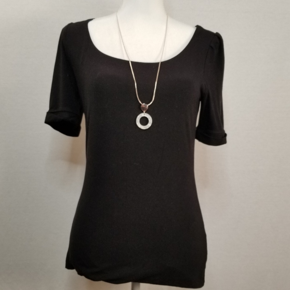 WHBM Women's Scoop Neck Elbow-Sleeve Knit Top XS